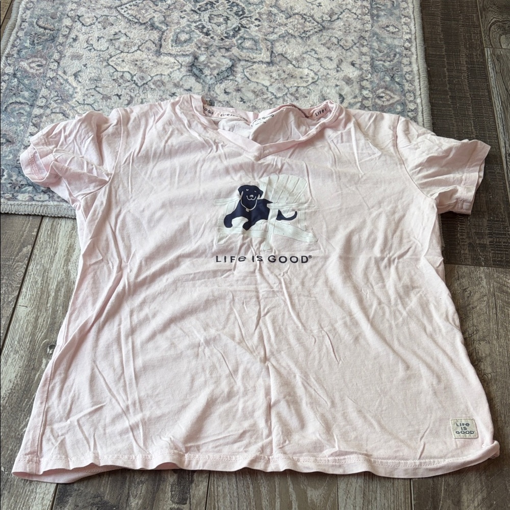 Life Is Good Light Pink Tee with Dog Graphic pajama set